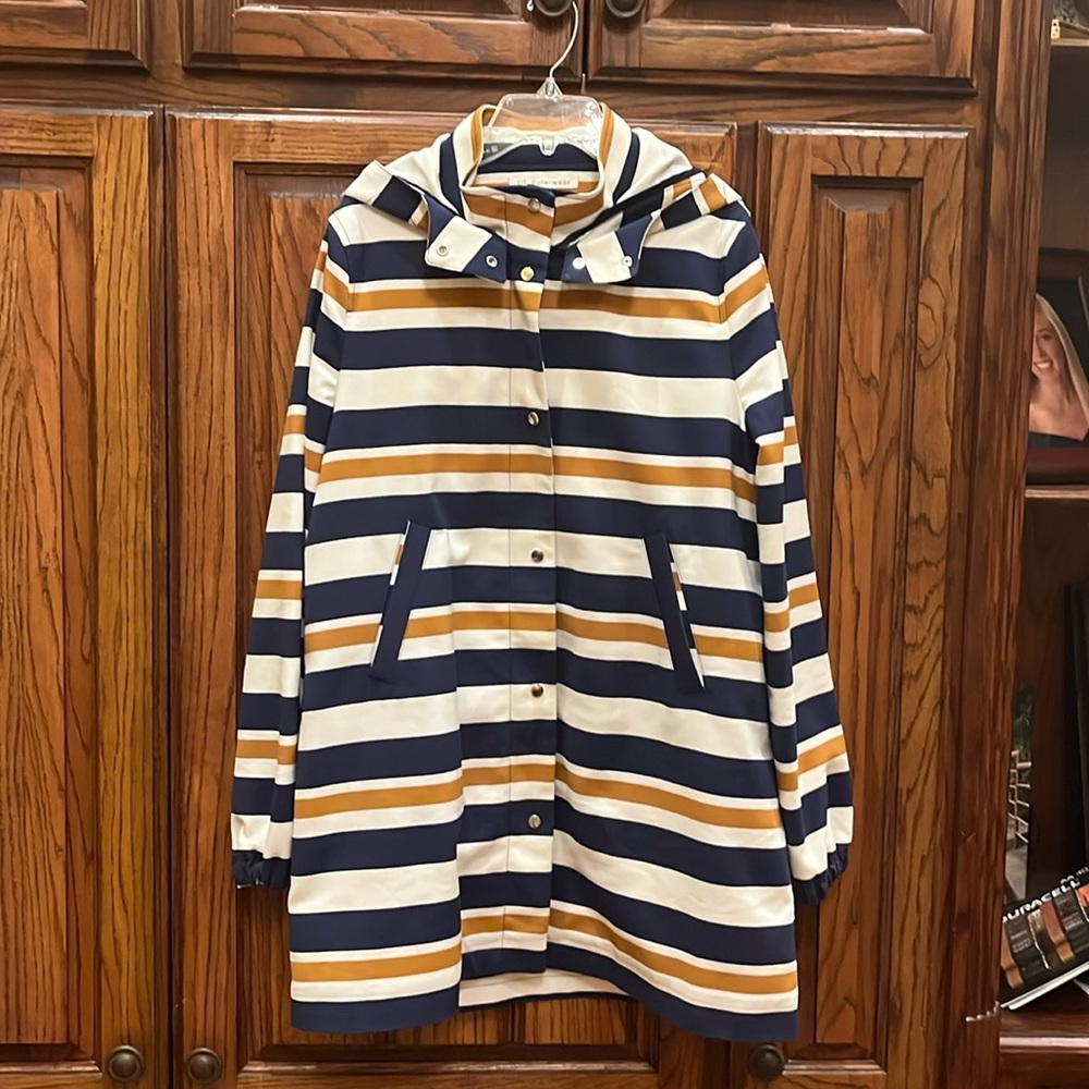 trf blue/gold/cream stripped coat
